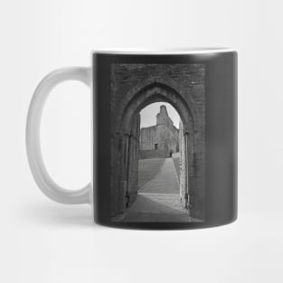 An ancient gateway in Chepstow castle offers views of the interior courtyard. Mug